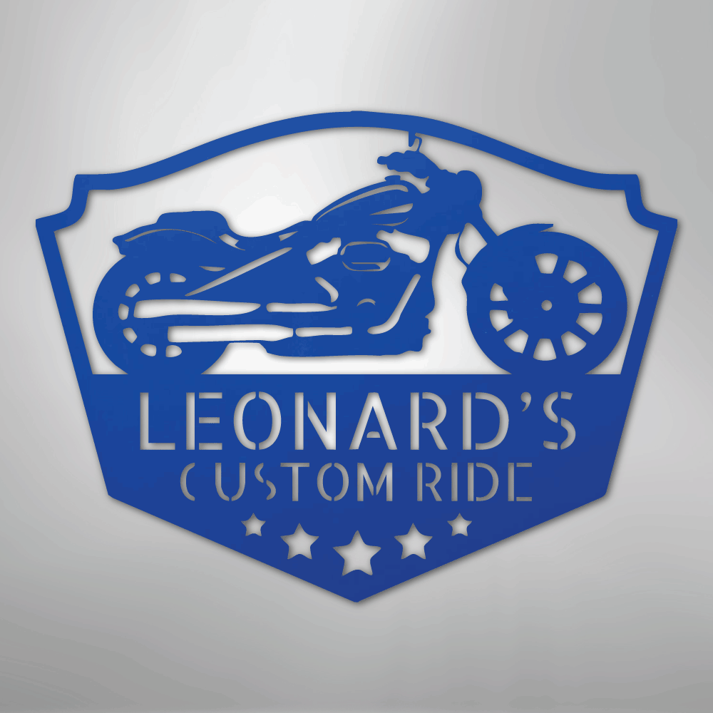 Custom Metal Wall Art - Personalized Biker Sign Blue