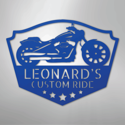 Custom Metal Wall Art - Personalized Biker Sign Blue
