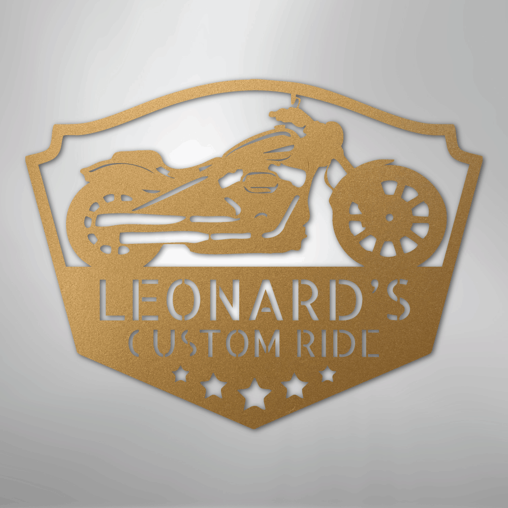 Custom Metal Wall Art - Personalized Biker Sign Gold