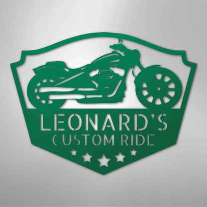Custom Metal Wall Art - Personalized Biker Sign Green
