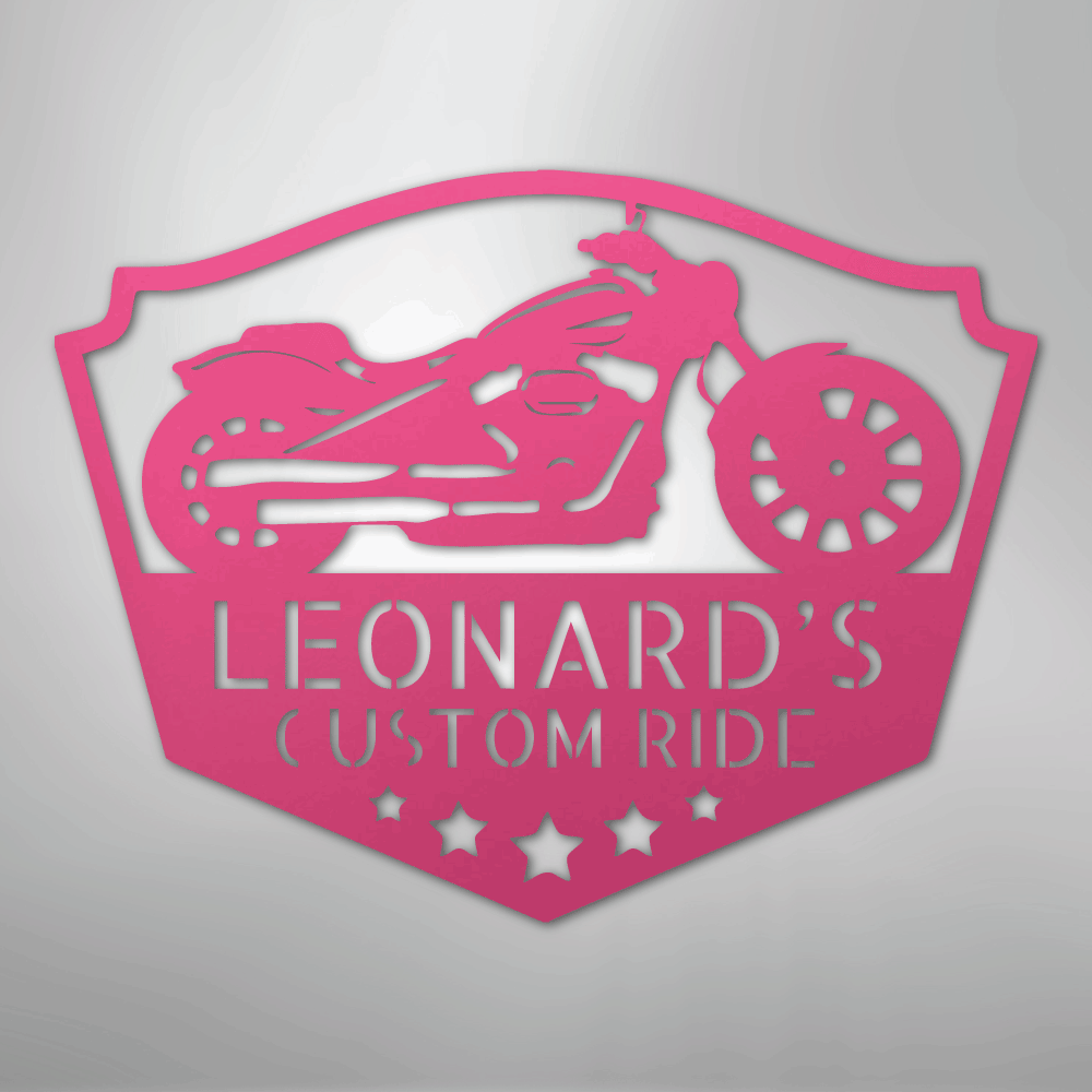 Custom Metal Wall Art - Personalized Biker Sign Pink