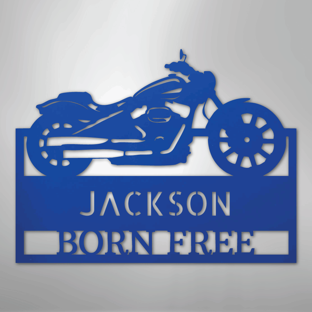 Custom Metal Wall Art - Personalized Biker Sign Blue