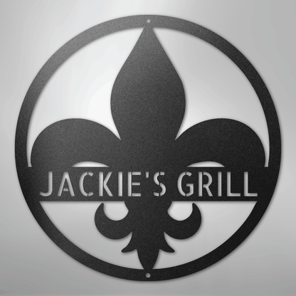 Custom Metal Wall Art - Personalized Fleur De Lis Sign Black