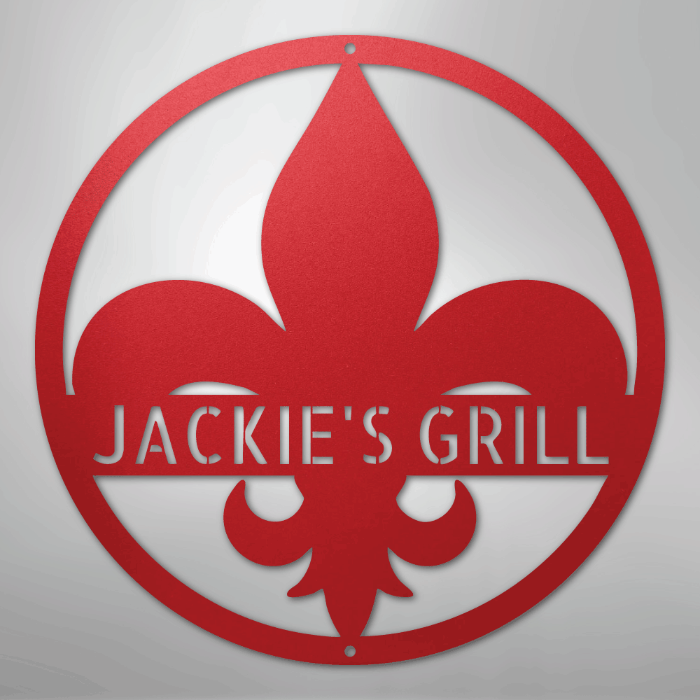 Custom Metal Wall Art - Personalized Fleur De Lis Sign Red