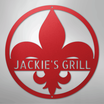 Custom Metal Wall Art - Personalized Fleur De Lis Sign Red