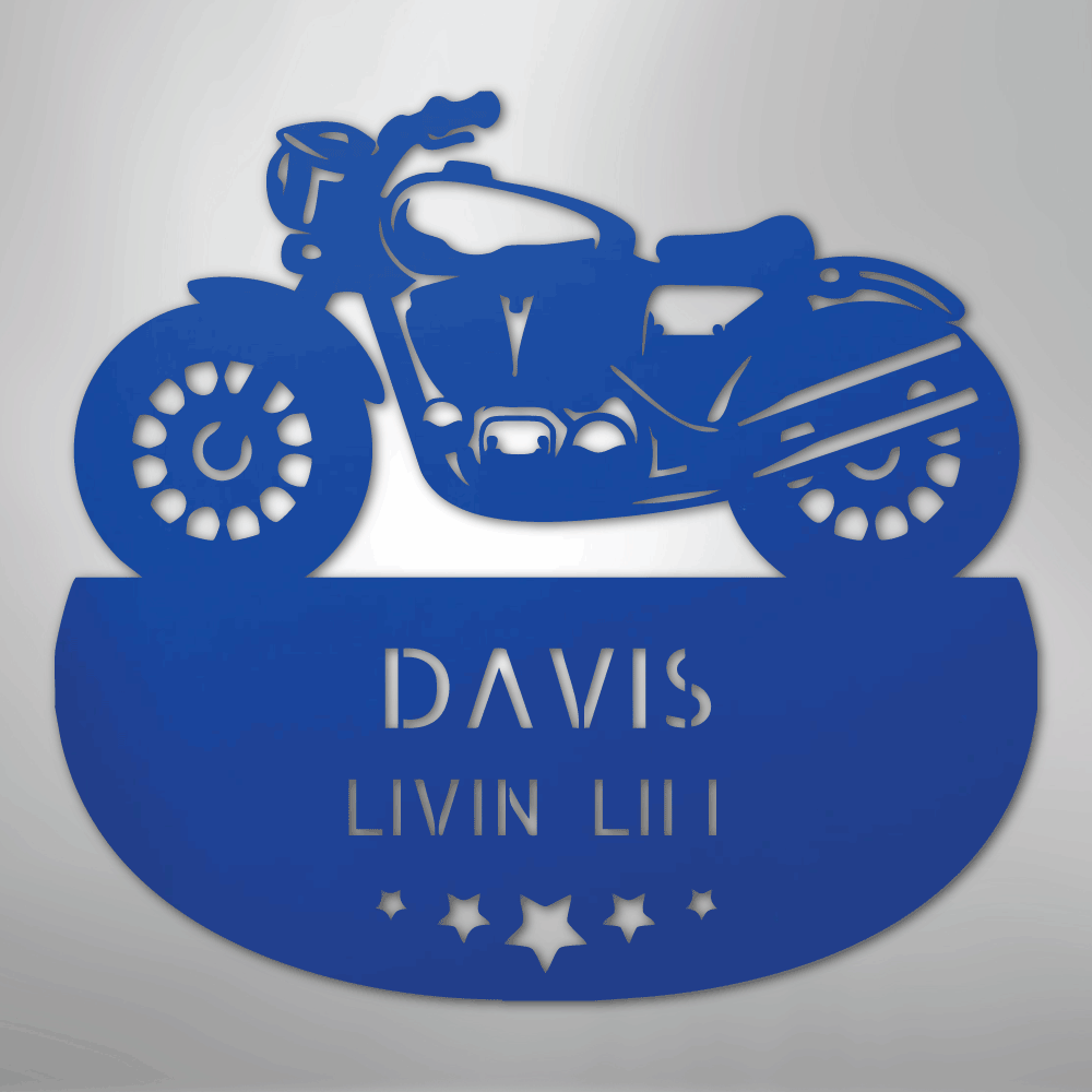 Custom Metal Wall Art - Personalized Biker Sign Blue