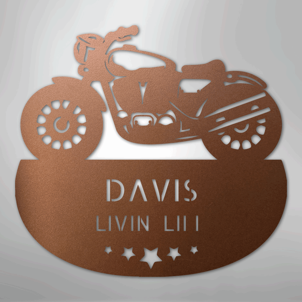 Custom Metal Wall Art - Personalized Biker Sign Copper