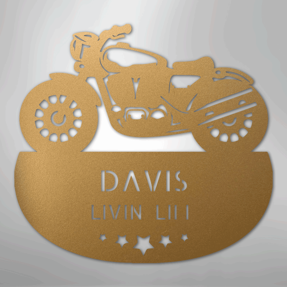 Custom Metal Wall Art - Personalized Biker Sign Gold