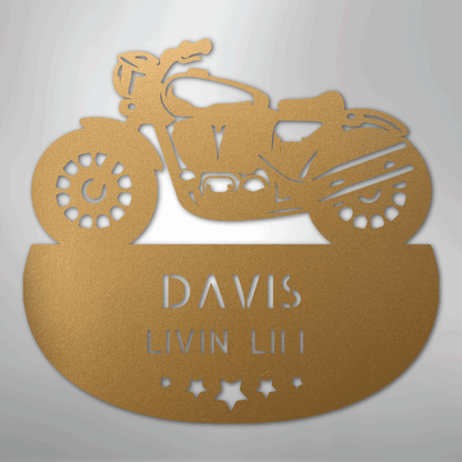 Custom Metal Wall Art - Personalized Biker Sign Gold