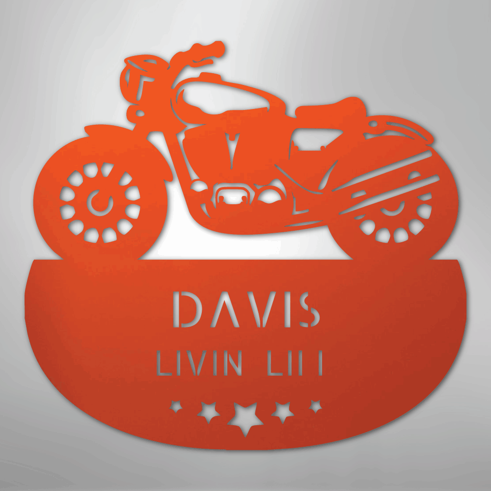 Custom Metal Wall Art - Personalized Biker Sign Orange