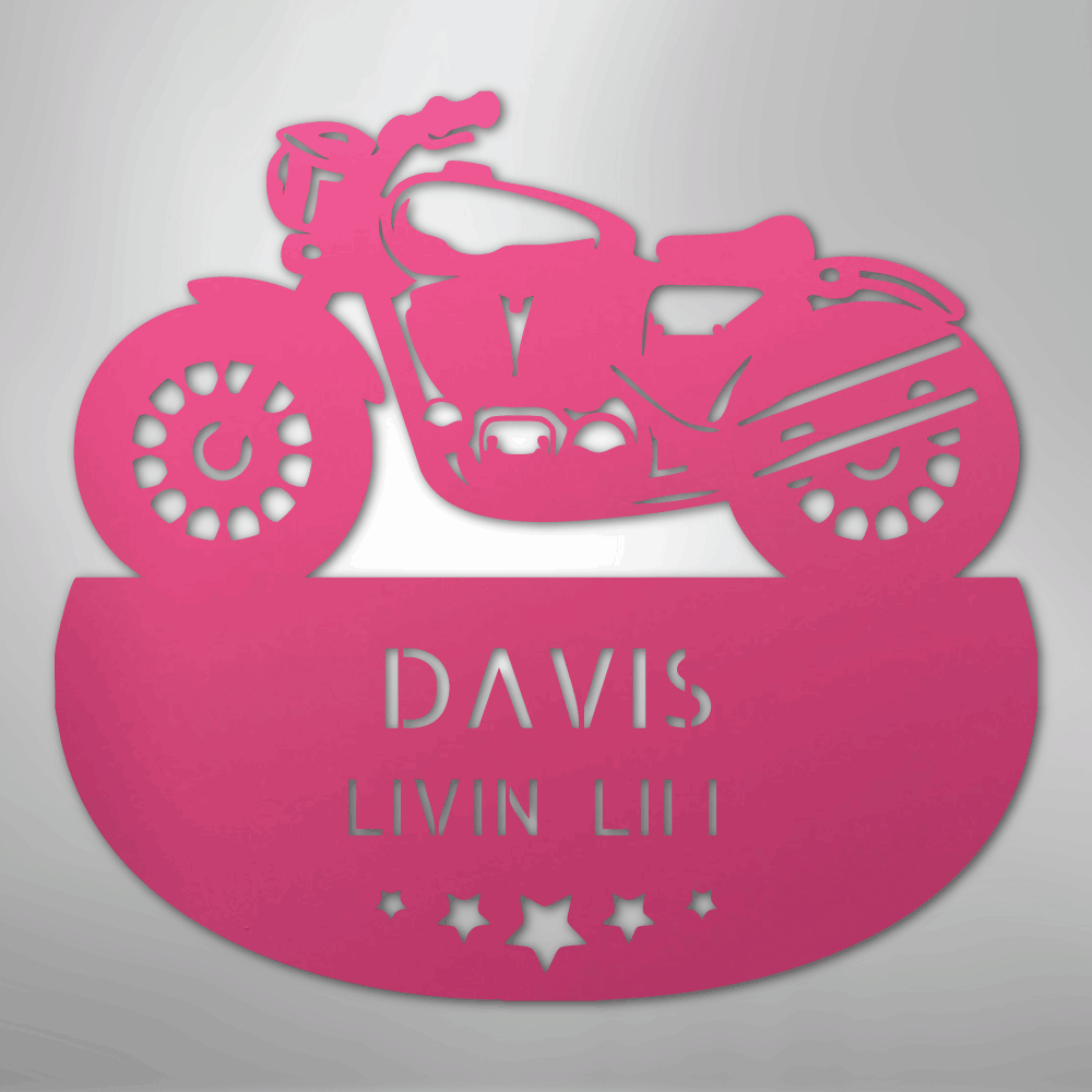 Custom Metal Wall Art - Personalized Biker Sign Pink