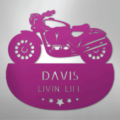 Custom Metal Wall Art - Personalized Biker Sign Purple