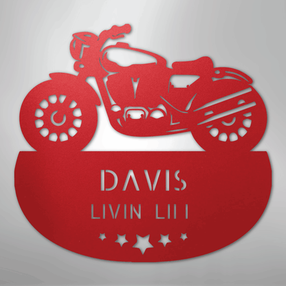 Custom Metal Wall Art - Personalized Biker Sign Red