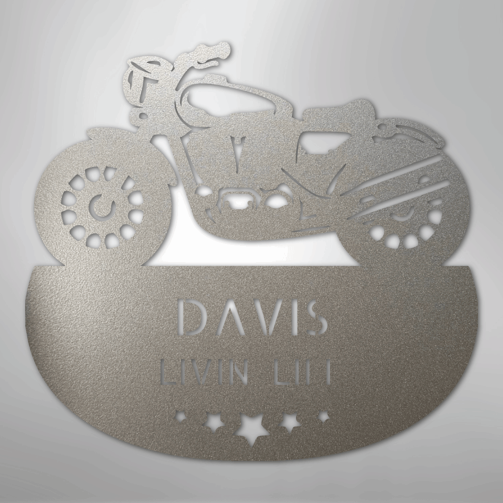 Custom Metal Wall Art - Personalized Biker Sign Silver