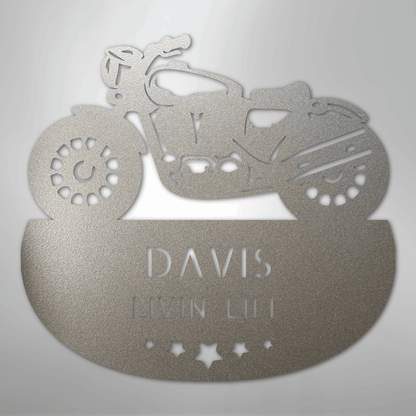Custom Metal Wall Art - Personalized Biker Sign Silver