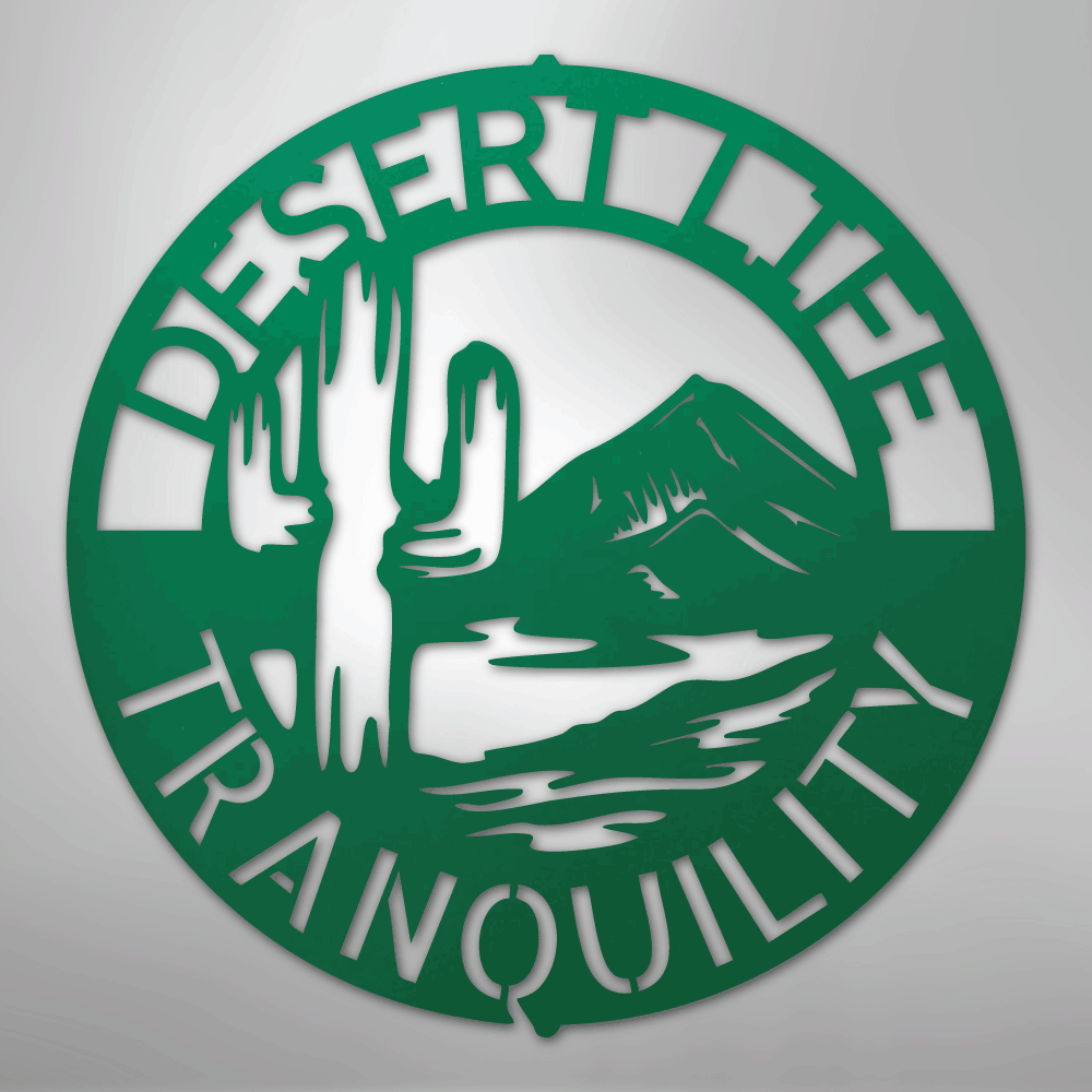 Custom Metal Wall Art - Personalized Cactus Monogram Sign Green