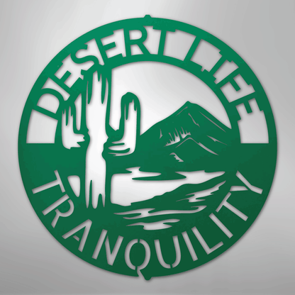 Custom Metal Wall Art - Personalized Cactus Monogram Sign Green
