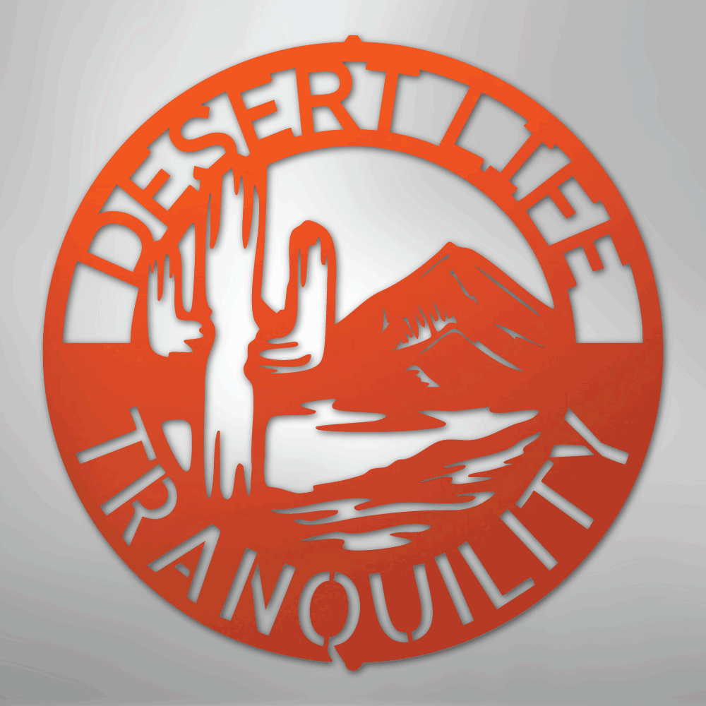 Custom Metal Wall Art - Personalized Cactus Monogram Sign Orange