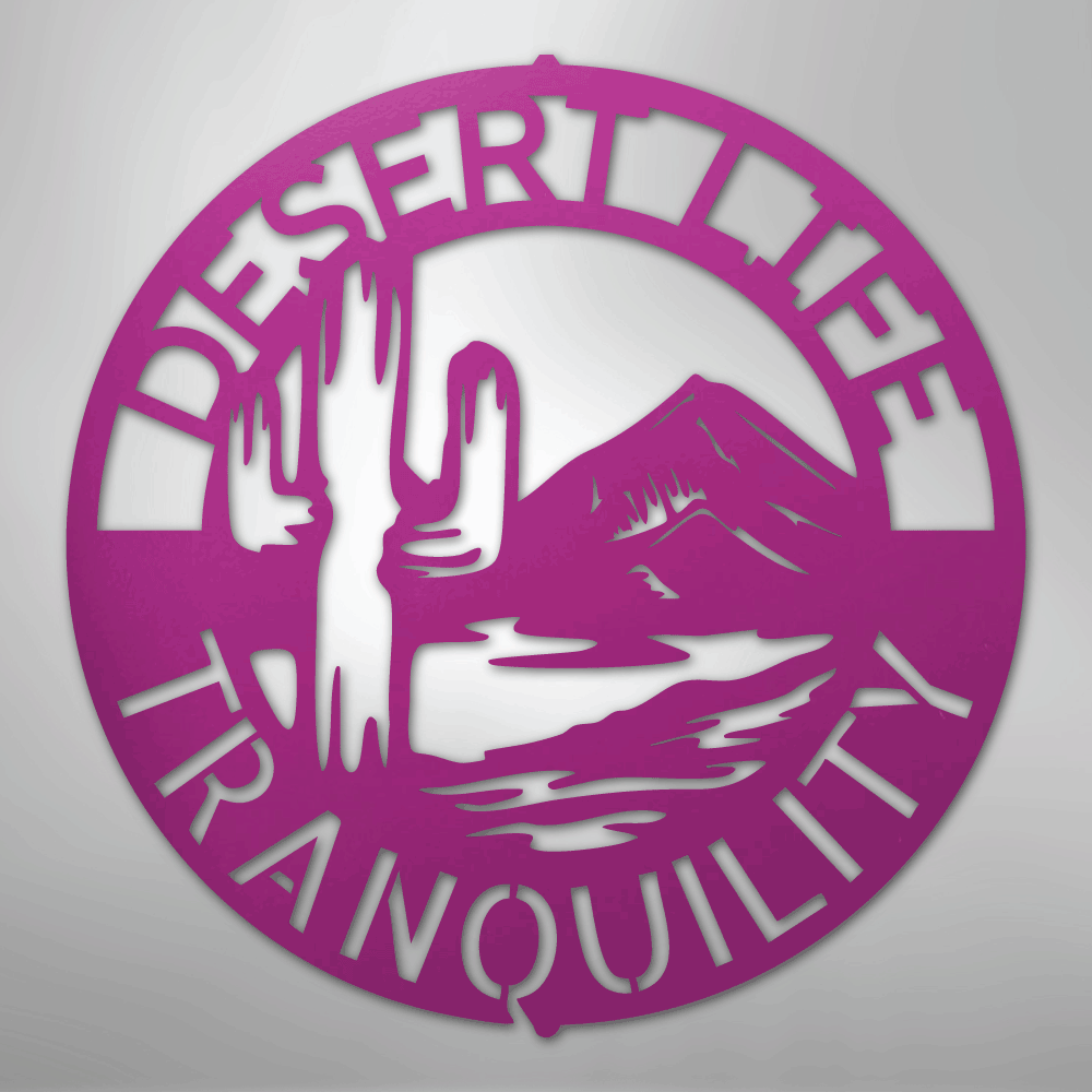 Custom Metal Wall Art - Personalized Cactus Monogram Sign Purple