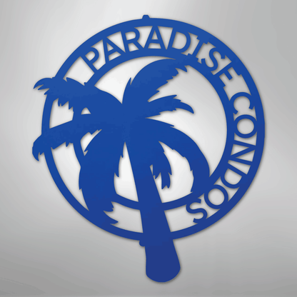 Custom Metal Wall Art - Personalized Palm Tree Name Monogram Sign Blue