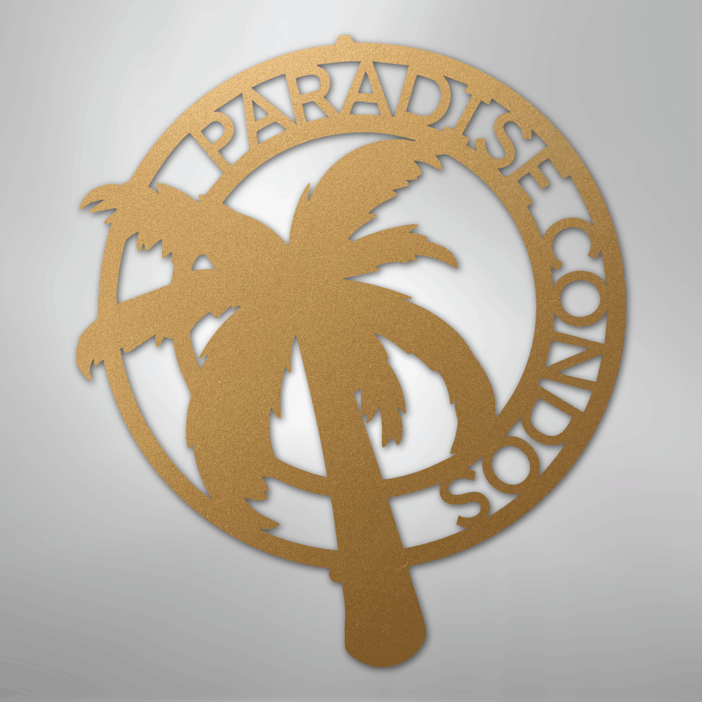 Custom Metal Wall Art - Personalized Palm Tree Name Monogram Sign Gold