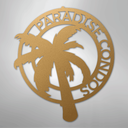 Custom Metal Wall Art - Personalized Palm Tree Name Monogram Sign Gold