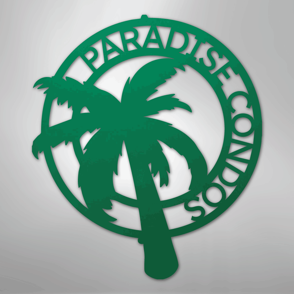 Custom Metal Wall Art - Personalized Palm Tree Name Monogram Sign Green