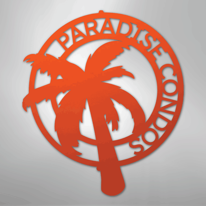 Custom Metal Wall Art - Personalized Palm Tree Name Monogram Sign Orange