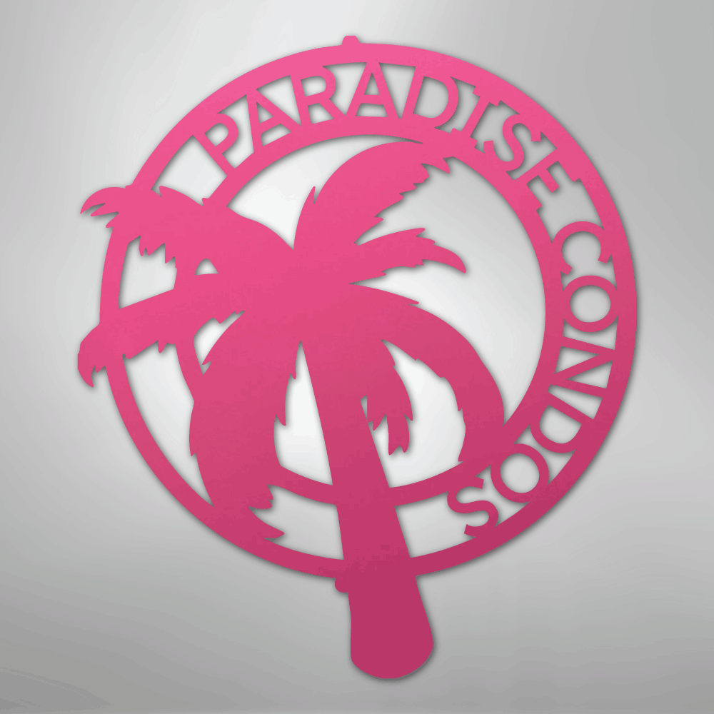 Custom Metal Wall Art - Personalized Palm Tree Name Monogram Sign Pink