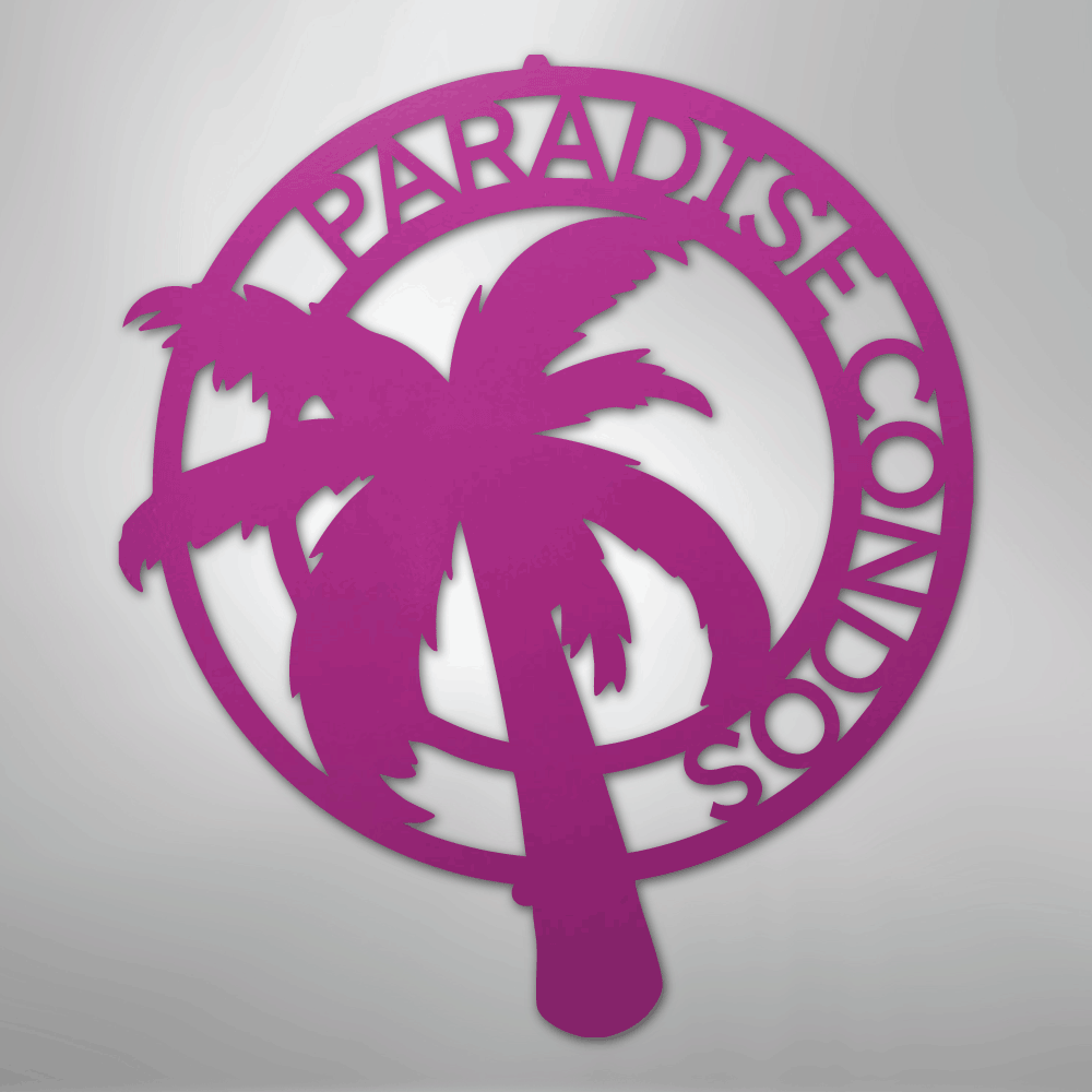 Custom Metal Wall Art - Personalized Palm Tree Name Monogram Sign Purple