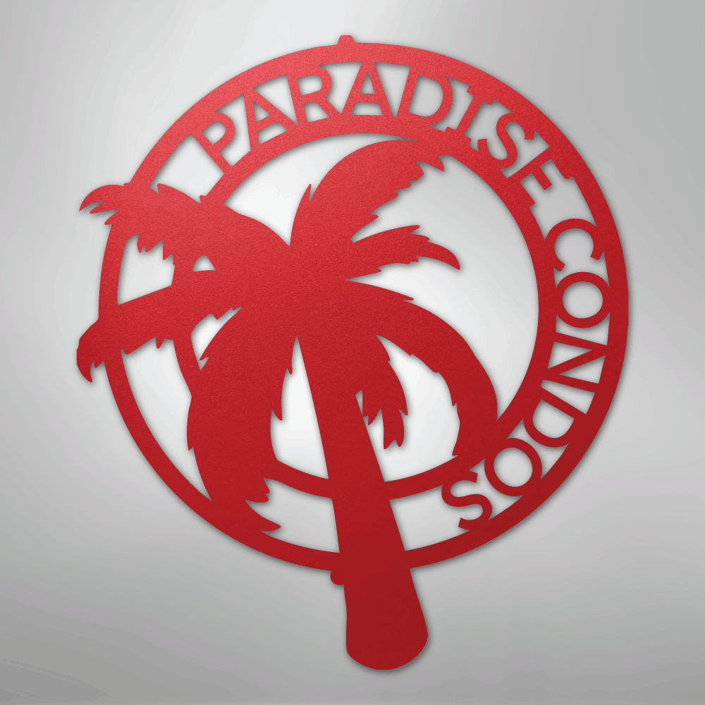 Custom Metal Wall Art - Personalized Palm Tree Name Monogram Sign Red