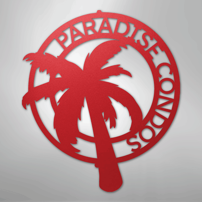 Custom Metal Wall Art - Personalized Palm Tree Name Monogram Sign Red