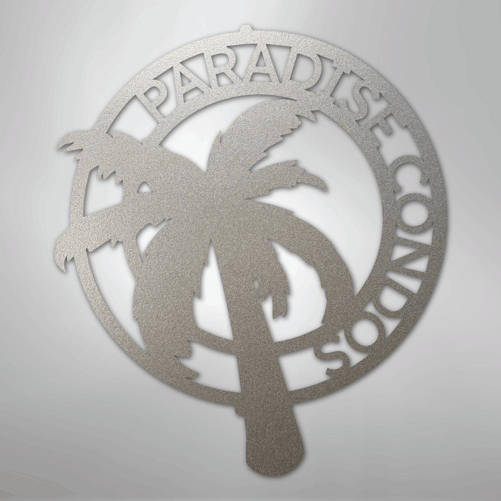 Custom Metal Wall Art - Personalized Palm Tree Name Monogram Sign Silver