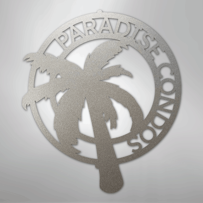Custom Metal Wall Art - Personalized Palm Tree Name Monogram Sign Silver