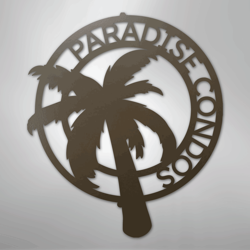 Custom Metal Wall Art - Personalized Palm Tree Name Monogram Sign Stone