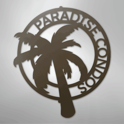 Custom Metal Wall Art - Personalized Palm Tree Name Monogram Sign Stone
