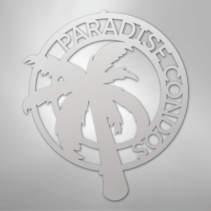 Custom Metal Wall Art - Personalized Palm Tree Name Monogram Sign White