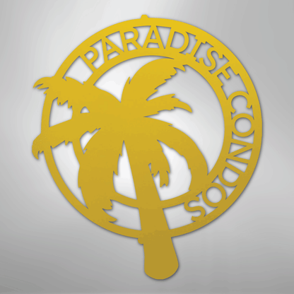 Custom Metal Wall Art - Personalized Palm Tree Name Monogram Sign Yellow