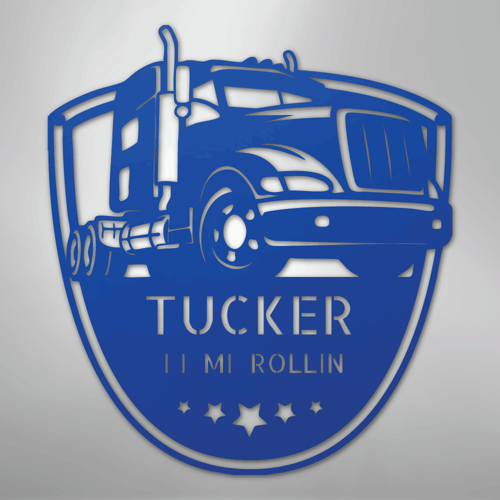 Custom Metal Wall Art - Personalized Trucking Sign Blue