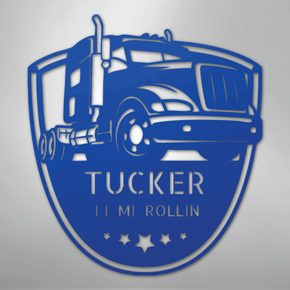 Custom Metal Wall Art - Personalized Trucking Sign Blue