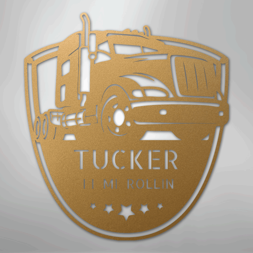 Custom Metal Wall Art - Personalized Trucking Sign Gold