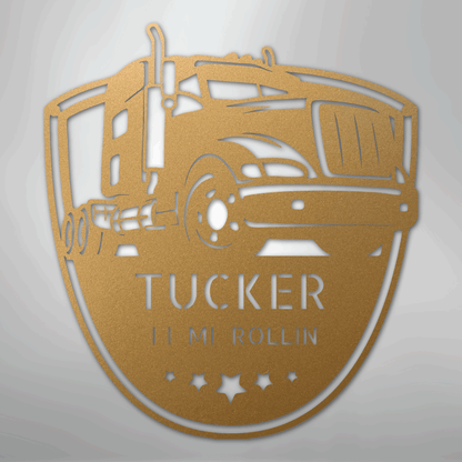 Custom Metal Wall Art - Personalized Trucking Sign Gold