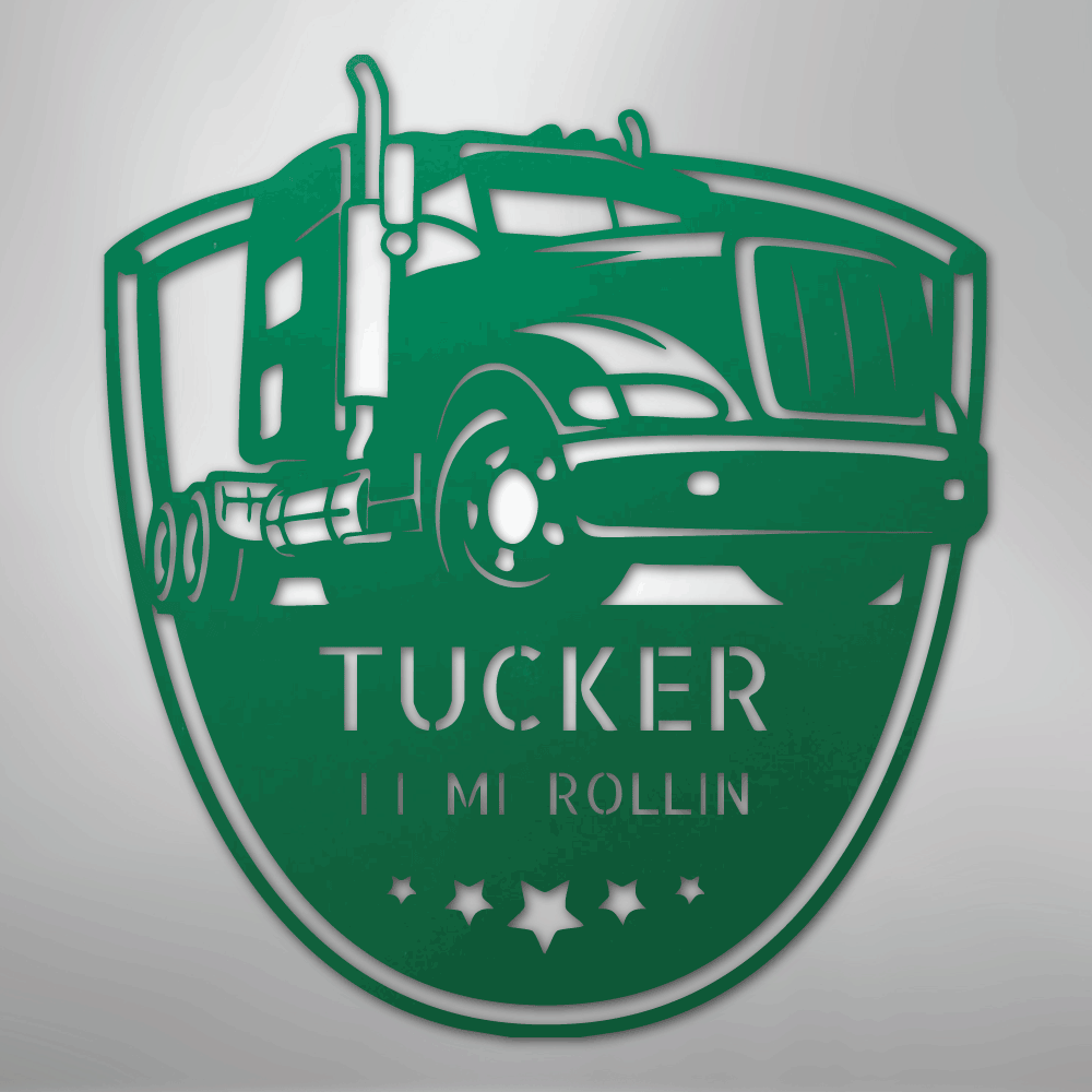 Custom Metal Wall Art - Personalized Trucking Sign Green