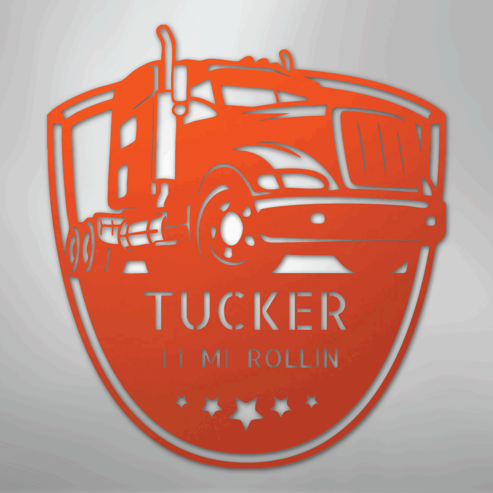Custom Metal Wall Art - Personalized Trucking Sign Orange