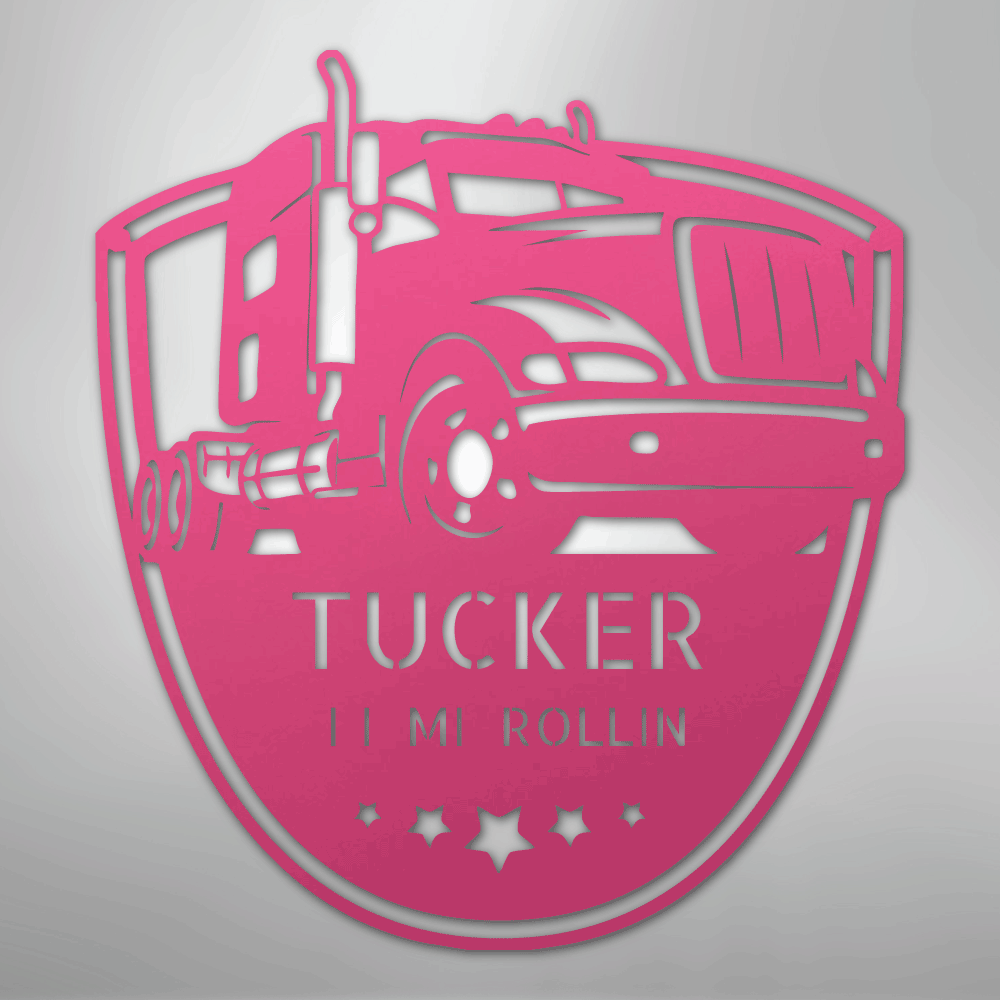Custom Metal Wall Art - Personalized Trucking Sign Pink