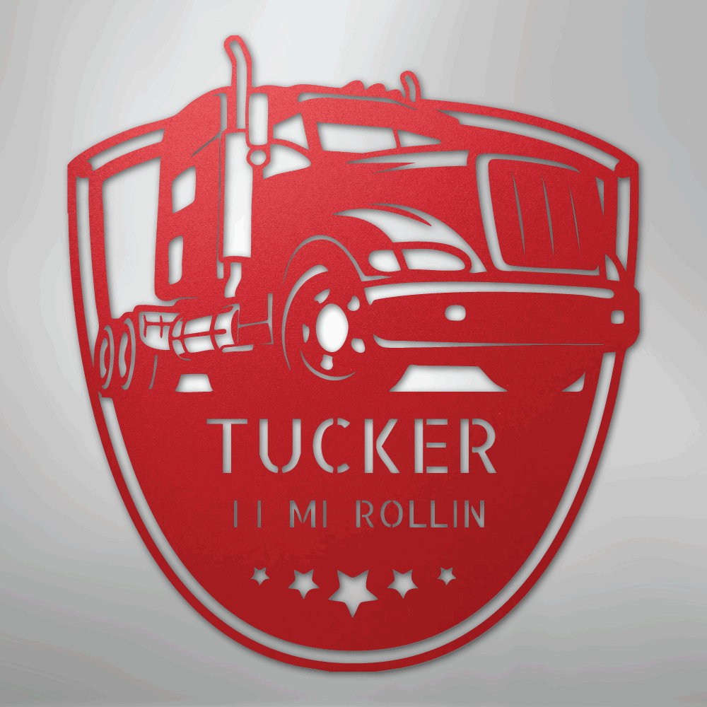 Custom Metal Wall Art - Personalized Trucking Sign Red