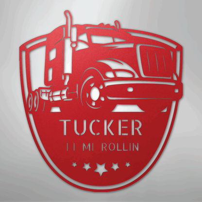 Custom Metal Wall Art - Personalized Trucking Sign Red