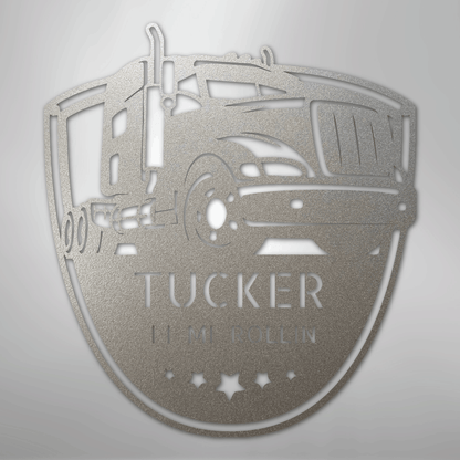 Custom Metal Wall Art - Personalized Trucking Sign Silver