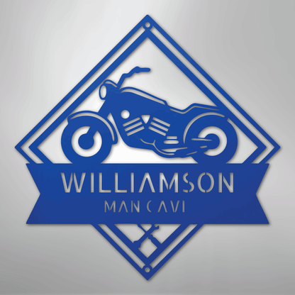 Custom Metal Wall Art - Personalized Biker Sign Blue