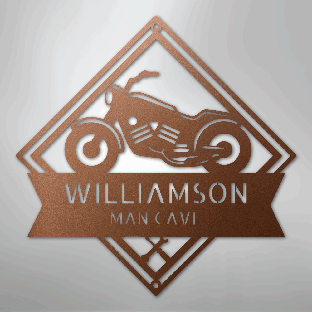 Custom Metal Wall Art - Personalized Biker Sign Copper